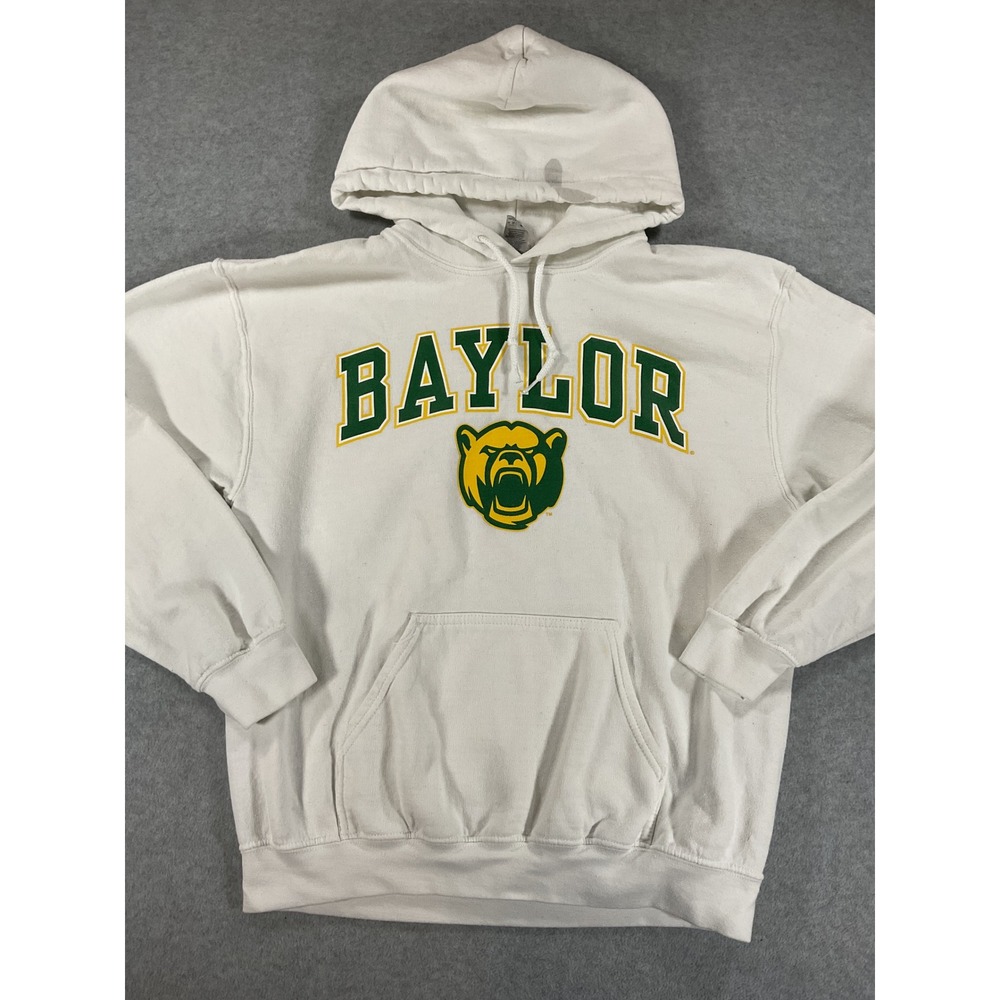 Gildan Baylor University Bears Hoodie White Medium NCAA Sweatshirt Stained 2491
